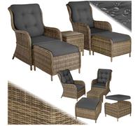 Salon de jardin - TECTAKE - Ensemble de fauteuils bain de soleil BENISSA amovibles pour 2 à 4 personnes avec table - Marron Naturel