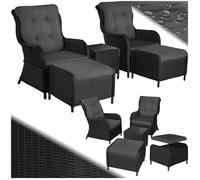 tectake® Salon de Jardin Extérieur en Poly Rotin et Aluminium 2 Personnes Ensemble Fauteuil salon, Tabouret pouf & Table de Jardin, Coussins inclus, Mobilier de jardin pour Amenagement Balcon Terrasse