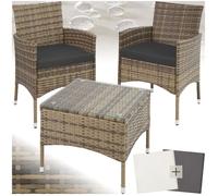 Salon de jardin - TECTAKE - Ensemble détente d'extérieur LUCERNE pour 2 personnes avec table et 2 sets de housses - Marron Naturel