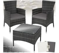 Salon de jardin - TECTAKE - Ensemble détente d'extérieur LUCERNE pour 2 personnes avec table et 2 sets de housses - Gris