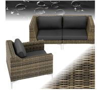 Salon de jardin - TECTAKE - Ensemble détente d'extérieur modulable VILLANOVA en rotin 1 fauteuil 1 canapé 3 places - Marron Naturel