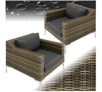 Salon de jardin - TECTAKE - Ensemble détente d'extérieur modulable VILLANOVA en rotin 2 fauteuils avec housses lavables - Naturel