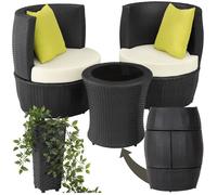 Salon de jardin - TECTAKE - Ensemble détente d'extérieur NICE 2 personnes en résine avec 2 fauteuils et table encastrables - Noir