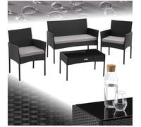 Salon de jardin - TECTAKE - Ensemble détente d'extérieur PALESE 4 places en rotin 2 fauteuils et 1 canapé et table - Noir