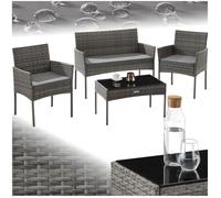 Salon de jardin - TECTAKE - Ensemble détente d'extérieur PALESE 4 places en rotin 2 fauteuils et 1 canapé et table - Gris