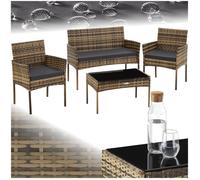 Salon de jardin - TECTAKE - Ensemble détente d'extérieur PALESE 4 places résine tressée 2 fauteuils 1 canapé, table - Marron Naturel
