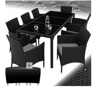 Salon de jardin - TECTAKE - Ensemble détente repas d'extérieur ALMANSA 8 personnes résistant aux intempéries avec housse - Noir/Gris