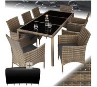 TecTake® Salon de Jardin Exterieur en Poly Rotin Table de Jardin, 8 Fauteuil Jardin Chaise Confortable Housse de Protection Mobilier Amenagement Balcon Terrasse - Marron Naturel/Gris foncé