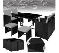 Salon de jardin - TECTAKE - Ensemble détente repas d'extérieur BILABO 8 personnes résistant pliable en résine tressée - Noir/Gris
