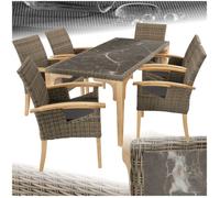tectake® Salon de Jardin Extérieur en Poly Rotin 6 Personnes Ensemble Fauteuil Salon et Table de Jardin, Coussins Amovibles Inclus, Mobilier de Jardin pour Amenagement Balcon Terrasse