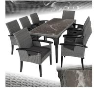 Salon de jardin - TECTAKE - Ensemble détente repas d'extérieur FOGGIA 8 places avc accoudoirs table avec plaque amovible - Gris