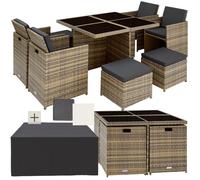 Salon de jardin - TECTAKE - Ensemble détente repas d'extérieur MANHATTAN 8 personnes pliable et encastrable résistant - Naturel