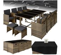 Salon de jardin - TECTAKE - Ensemble détente repas d'extérieur PALMA 10 places pliable encastrable housse incluse - Naturel/Gris