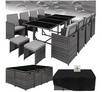 Salon de jardin - TECTAKE - Ensemble détente repas d'extérieur PALMA 10 places pliable encastrable avec housse incluse - Gris Clair