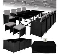 Salon de jardin - TECTAKE - Ensemble détente repas d'extérieur PALMA 12 places pliable encastrable avec housse incluse - Noir/Gris