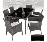 Salon de jardin - TECTAKE - Ensemble détente repas d'extérieur PORTO 6 personnes encastrable et résistant aux UVs - Gris/Blanc