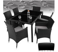 Salon de jardin - TECTAKE - Ensemble détente repas d'extérieur PORTO 6 personnes encastrable et résistant aux UVs - Noir/Gris