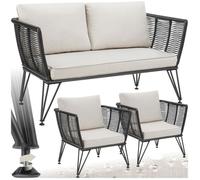 Salon de jardin - TECTAKE - Ensemble d'extérieur canapé et 2 fauteuils SUNDO en résine tressée housses amovibles