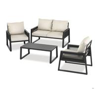 Salon de jardin - TECTAKE - Ensemble d'extérieur CAPTIVE 1 canapé 1 table 2 fauteuils résistants intempéries - Gris anthracite