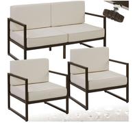 tectake® Salon de Jardin Exterieur Canapé 2 Places Banquette & 2 Fauteuil de Jardin Coussins épais Inclus Cadre en Acier laqué époxy Mobilier Canape Exterieur Balcon Terrasse Veranda Maison