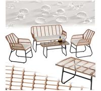 Salon de jardin TECTAKE Ensemble en résine tressée MOLFETTA XL pour 4 personnes avec housses amovibles et déperlantes - Naturel