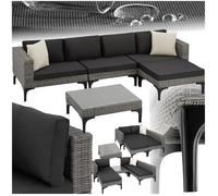 Salon de jardin - TECTAKE - Ensemble lounge d'extérieur KONSTANZA modulable en canapé ou transats en rotin avec table - Gris