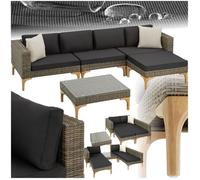 Salon de jardin - TECTAKE - Ensemble lounge d'extérieur KONSTANZA modulable en canapé ou transats en rotin avec table - Naturel