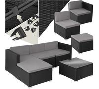 Salon de jardin - TECTAKE - Ensemble lounge d'extérieur LIGNANO 4 places modulaire fauteuils et 1 table avec plaque en verre - Noir