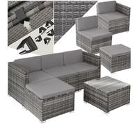 Salon de jardin - TECTAKE - Ensemble lounge d'extérieur LIGNANO 4 places modulaire fauteuils et 1 table avec plaque en verre - Gris