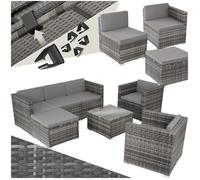 Salon de jardin - TECTAKE - Ensemble lounge d'extérieur LIGNANO 6 places modulaire fauteuils et 1 table avec plaque en verre - Gris