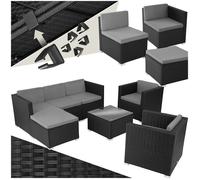 Salon de jardin - TECTAKE - Ensemble lounge d'extérieur LIGNANO 6 places modulaire fauteuils et 1 table avec plaque en verre - Noir