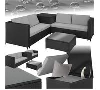 Salon de jardin - TECTAKE - Ensemble lounge d'extérieur SIENNE 4 places avec 1 table et 1 coffre de rangement - Noir/Gris