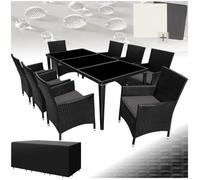 Salon de jardin - TECTAKE - Ensemble repas détente d'extérieur MENORCA 8 personnes cadre en aluminium avec 2 sets de housse - Noir