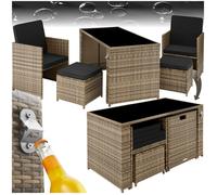 Salon de jardin - TECTAKE - Ensemble repas d'extérieur PALERME 4 personnes pliable avec plateau en verre et décapsuleur - Naturel
