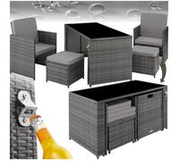 Salon de jardin - TECTAKE - Ensemble repas d'extérieur PALERME 4 personnes pliable avec plateau en verre et décapsuleur - Gris