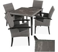 Salon de jardin - TECTAKE - Ensemble repas d'extérieur TARENT 4 places avec accoudoirs, table avec plaque en grès amovible - Gris