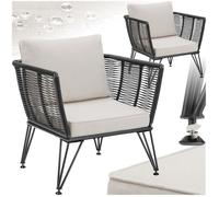 TecTake® Lot de 2 Fauteuil Salon Fauteuil Exterieur Chaise de Jardin en Résine tréssée pour Salon de Jardin Exterieur, Coussins Inclus, Mobilier de Jardin pour Amenagement Balcon Terrasse