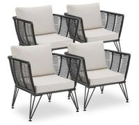 Salon de jardin - TECTAKE - Lot de 4 fauteuils d'extérieur SUNDO en résine tressée avec housses amovibles