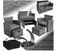 Salon de jardin - TECTAKE - MODENA 3+2+1 avec housse protection, résine tressée, robuste en polyester - Gris