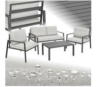 Salon de jardin - TECTAKE - Salon bas de jardin GÖTEBORG 4 places avec table motif à lamelles, cadre aluminium résistant UV - Gris