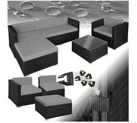 Salon de jardin- TECTAKE - Salon bas de jardin MILAN pour 4 ou 5 pêrsonnes en rotin au style lounge - Noir/Gris