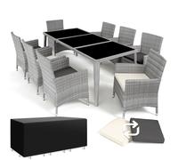 Salon de jardin - TECTAKE - Salon de jardin MENORCA résistant aux intempéries housse de protection incluse - Gris clair