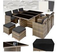 Salon de jardin - TECTAKE - Salon de jardin NEW YORK 10 places, 2 sets de housse protection, design contemporain - Marron naturel