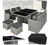 Salon de jardin - TECTAKE - Salon de jardin NEW YORK 10 places, encastrable, contemporain, déperlant, 2 sets housses - Gris clair