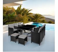 Salon de jardin - TECTAKE - Ensemble repas d'extérieur MALAGA 10 personnes pliable encastrable en rotin avec housse - Noir/Gris