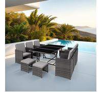Salon de jardin - TECTAKE - Salon d'extérieur MALAGA 10 places, résistant, avec housse de protection - Gris