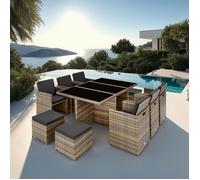 Tectake Salon de jardin NEW YORK 10 places avec 2 sets de housses + housse de protection, variante 2 - marron naturel
