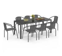 IDMarket - Salon de jardin Thelma - Table 190 cm et 8 chaises empilables - Gris Anthracite