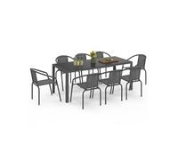 IDMarket - Salon de jardin Thelma - Table 190 cm et 8 chaises empilables - Gris Anthracite
