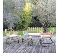 Happy Garden Salon de jardin TIGA 4 places en résine tressée - coussins gris